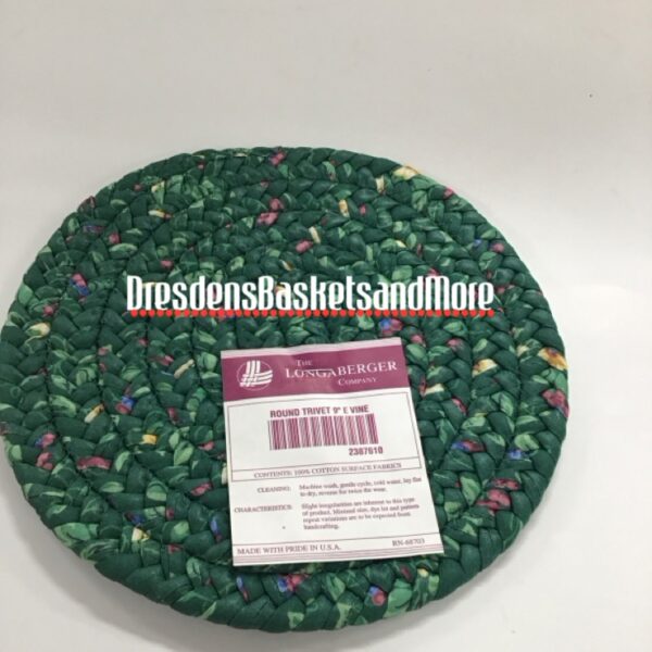 Emerald Vine Longaberger Fabric 9" Round Trivet NEW