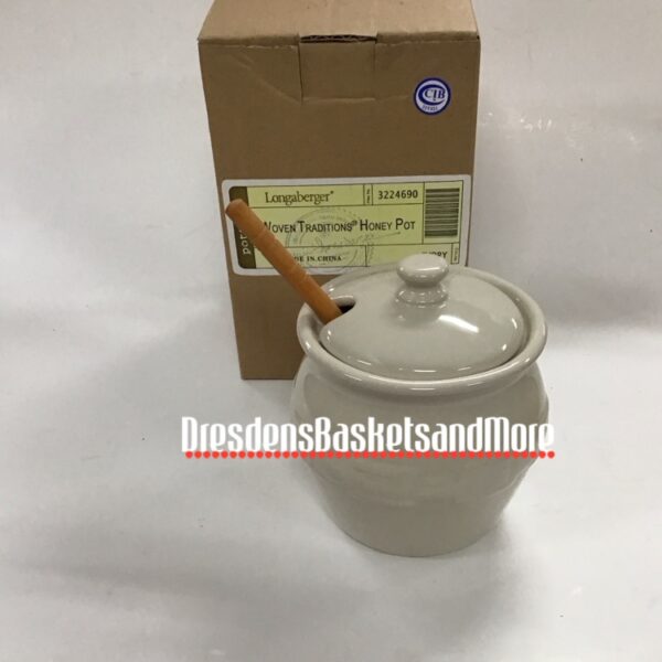 Longaberger Ivory Honey Pot w/ Drizzle Stick NIB