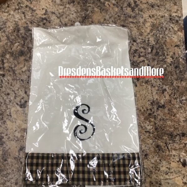 Monogrammed S Longaberger Towel with Khaki Check Trim