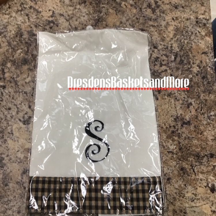 Monogrammed S Longaberger Towel with Khaki Check Trim