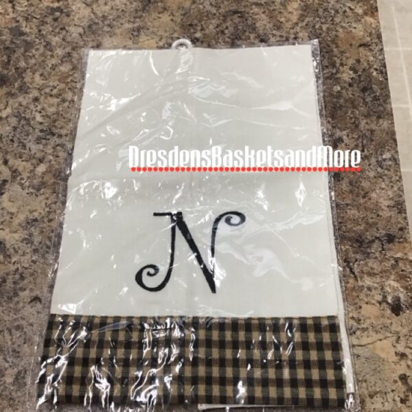 Monogrammed N Longaberger Towel with Khaki Check Trim