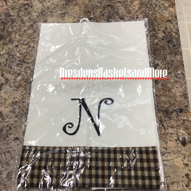 Monogrammed N Longaberger Towel with Khaki Check Trim