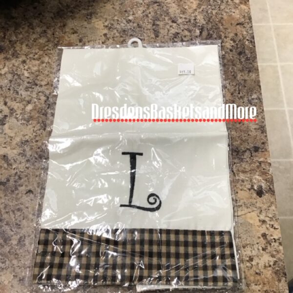 Monogrammed L Longaberger Towel with Khaki Check Trim