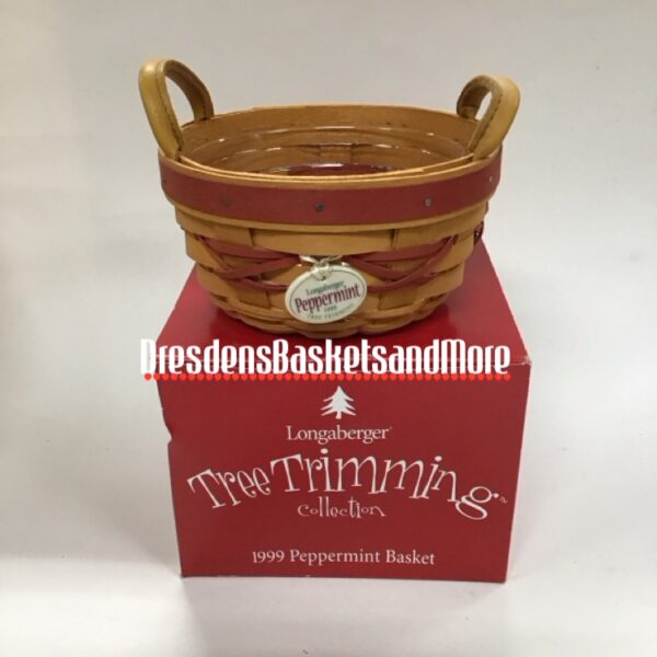 Longaberger 1999 Peppermint Red Basket w/ Protector & Tie On NIB