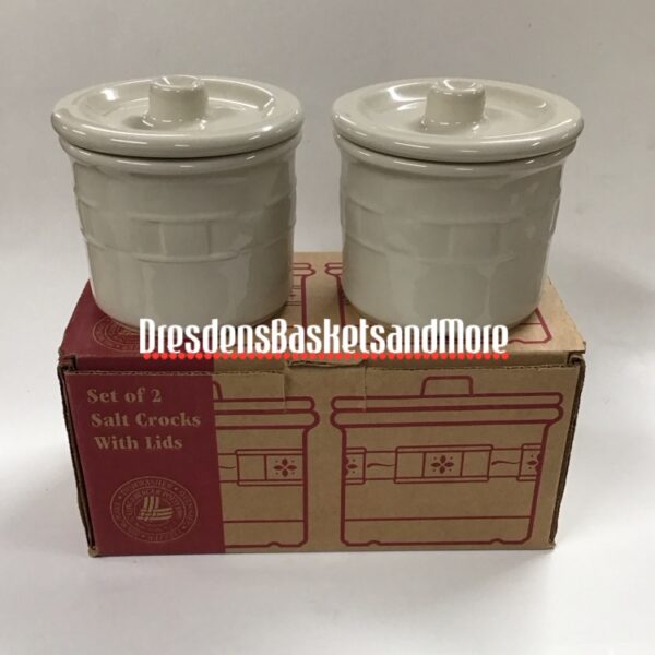 Longaberger Ivory 1 Pint Salt Crocks w/Lids Set of 2 NIB