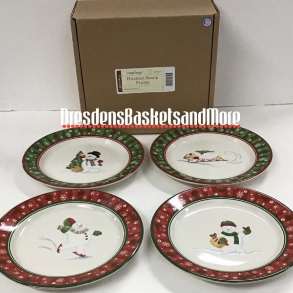 Longaberger Holiday Snack Plates Set of 4 NIB