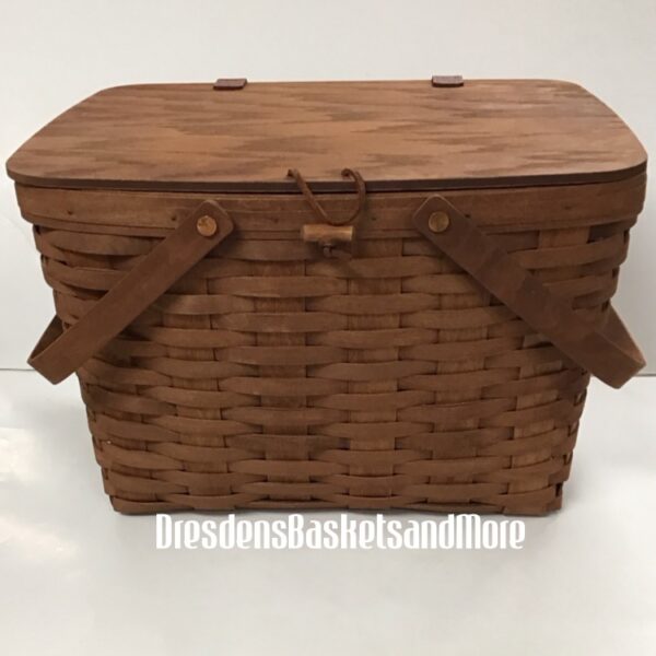 Longaberger 2007 Rich Brown Large Picnic Basket w/ Protector & Riser*See Photos*