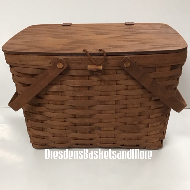 Longaberger 2007 Rich Brown Large Picnic Basket w/ Protector & Riser*See Photos*
