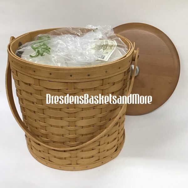 Longaberger 2003 Ice Bucket Basket w/ Lidded Protector & Woodcrafts Lid*