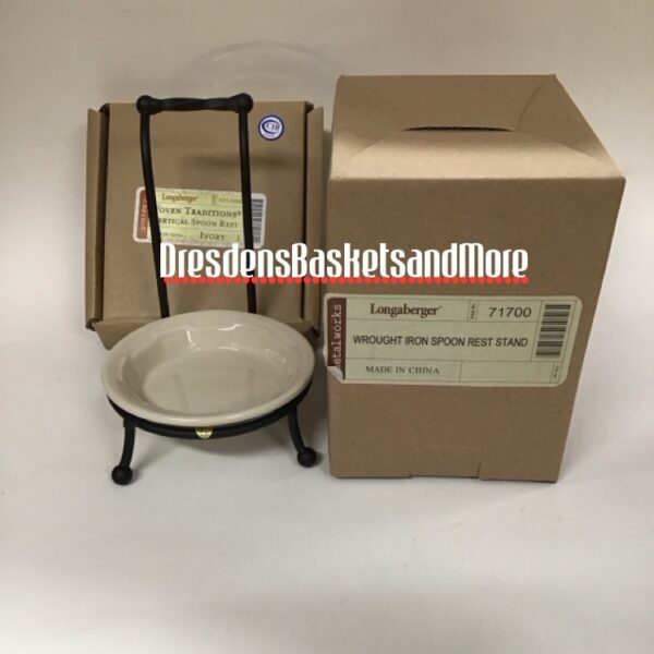 Longaberger Vertical Spoon Rest Wrought Iron & Ivory Dish NIB