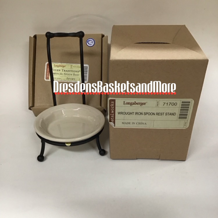 Longaberger Vertical Spoon Rest Wrought Iron & Ivory Dish NIB