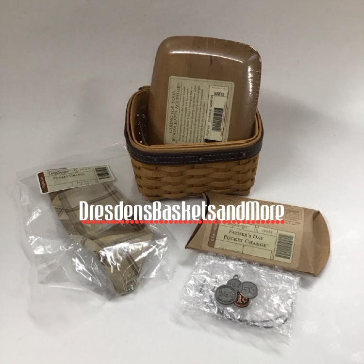 Father's Day Longaberger Pocket Change Basket Combo w/ Lid & Tie On