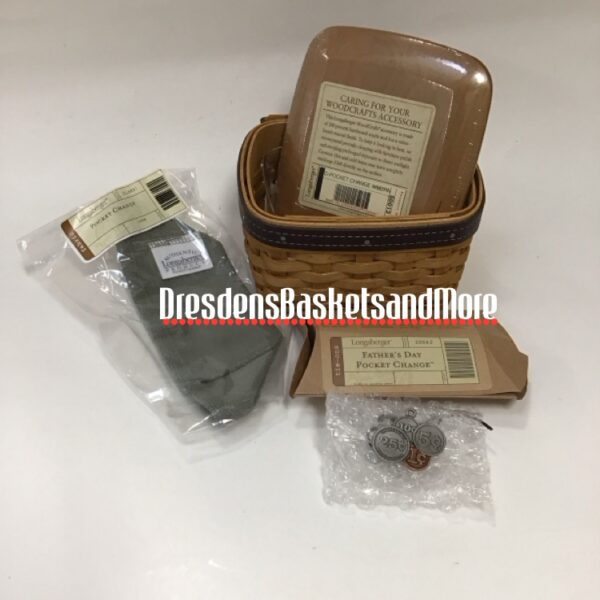 Father's Day Longaberger Pocket Change Basket Combo w/ Lid & Tie On