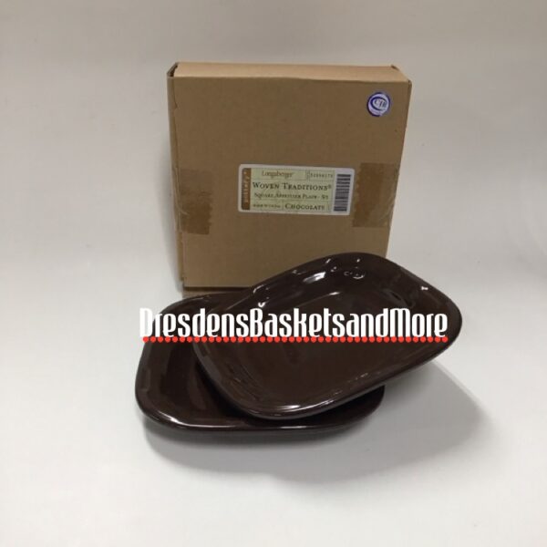 Longaberger Chocolate Square Appetizer Plates Set of 2 NIB