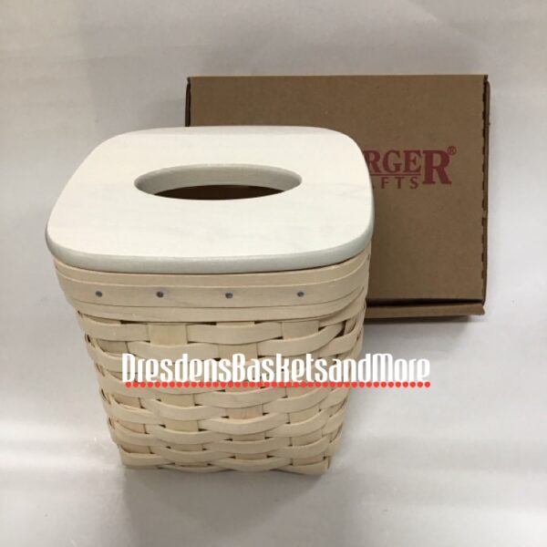Longaberger 2000 Whitewash Tall Tissue Basket w/ Protector & Woodcrafts Lid*