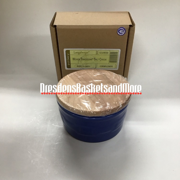 Longaberger Cornflower Salt Crock NIB w/ Woodcrafts Lid