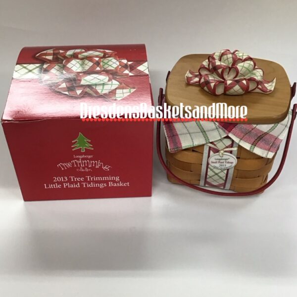 Longaberger 2013 Tree Trimming Little Plaid Tidings Red Basket Set Bow Lid