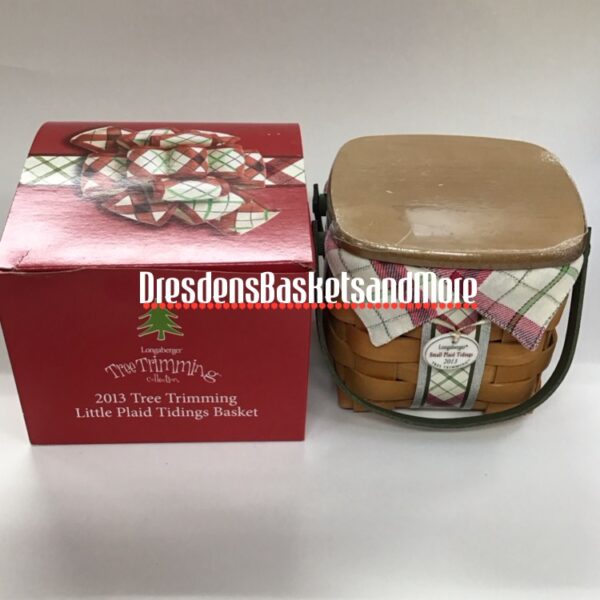 Longaberger 2013 Tree Trimming Little Plaid Tidings Green Basket Set