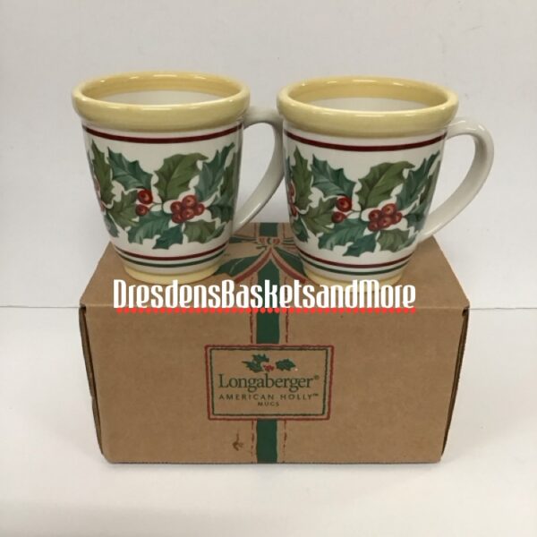 Longaberger American Holly Mugs Set of 2 NIB