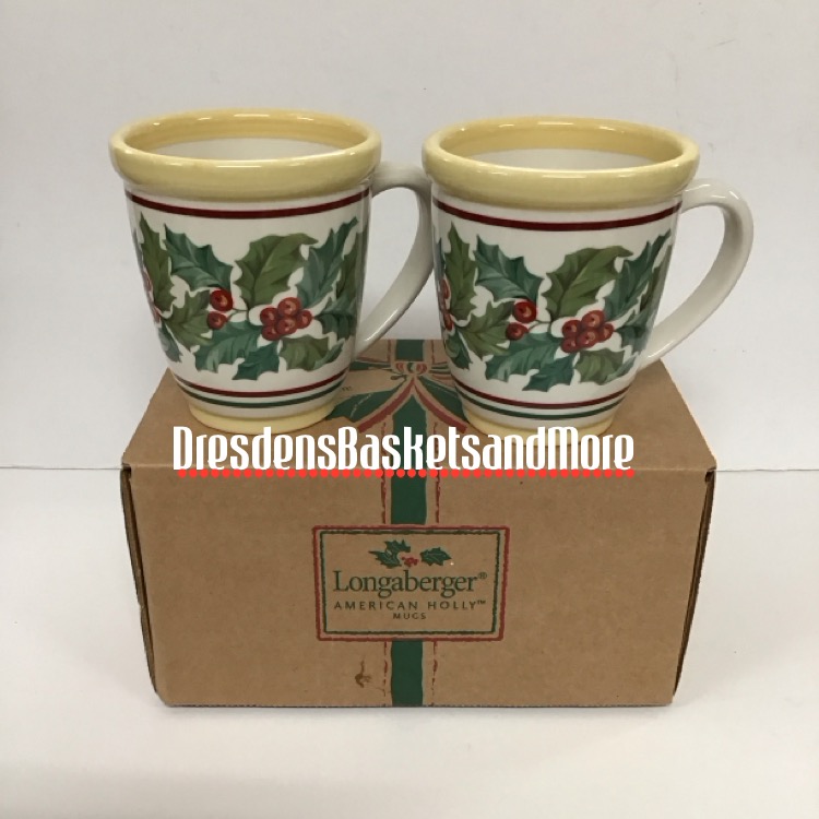 Longaberger American Holly Mugs Set of 2 NIB