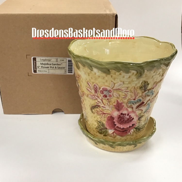 Longaberger Majolica Garden Flower Pot & Saucer NIB