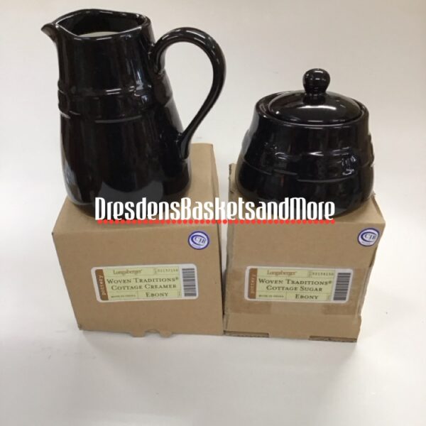 Ebony Longaberger Woven Traditions Cottage Creamer & Sugar Set