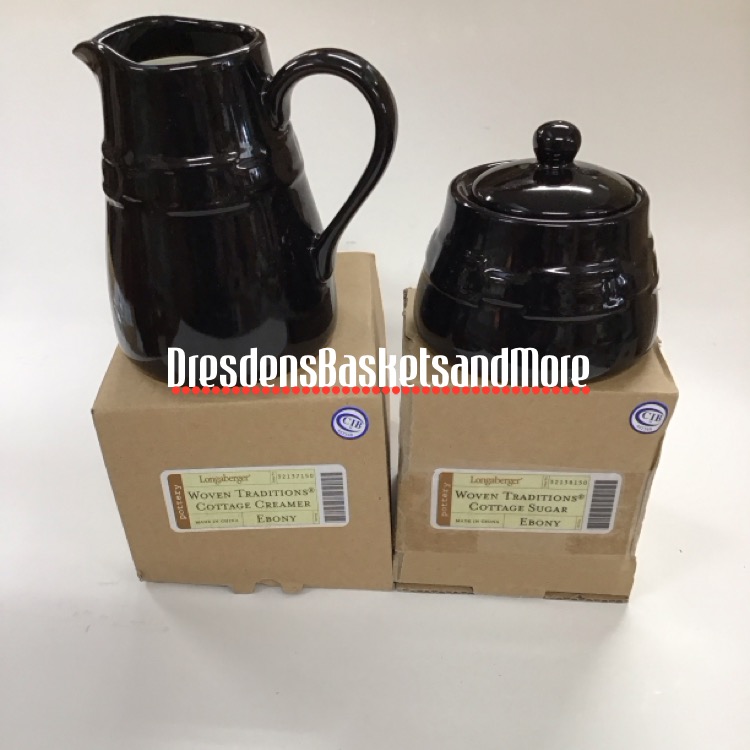 Ebony Longaberger Woven Traditions Cottage Creamer & Sugar Set