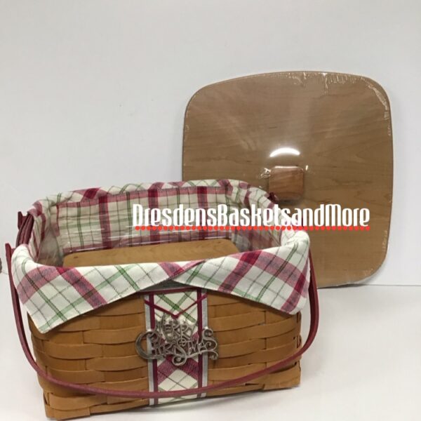 Longaberger 2013 Plaid Tidings Cake Red Basket Set