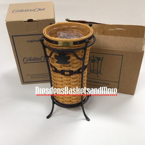 Longaberger 2003 Miniature Umbrella Basket Combo w/ Wrought Iron Stand NIB’s