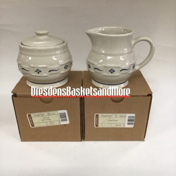 Longaberger Classic Blue Sugar & Creamer Set NIB