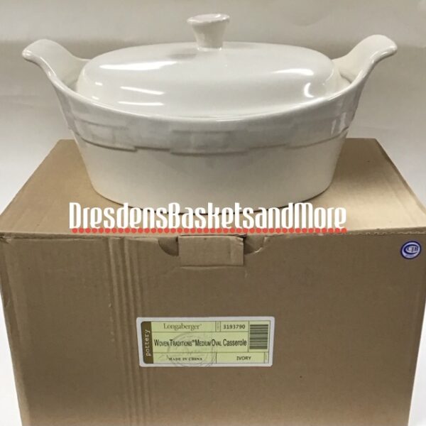 Longaberger Woven Traditions Ivory Medium Oval Casserole NIB