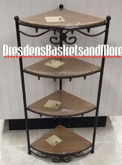 Longaberger Wrought Iron Corner Stand w/ 4 Woodcrafts Shelves NIP