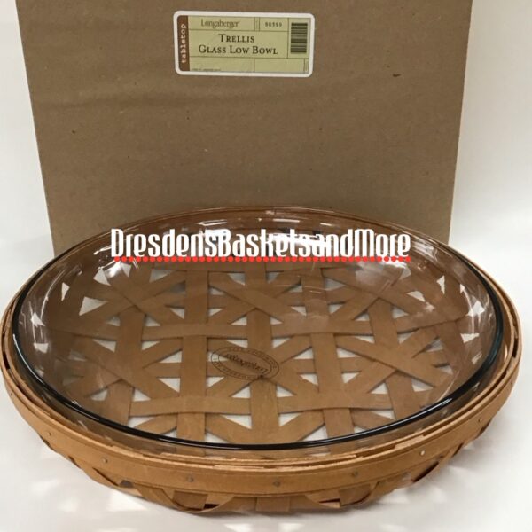 Longaberger 2012 Trellis Low Bowl Basket w/ Protector & Glass Bowl