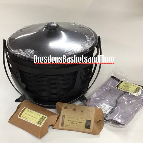 Longaberger 2008 Large Cauldron Basket & Wrought Iron Set