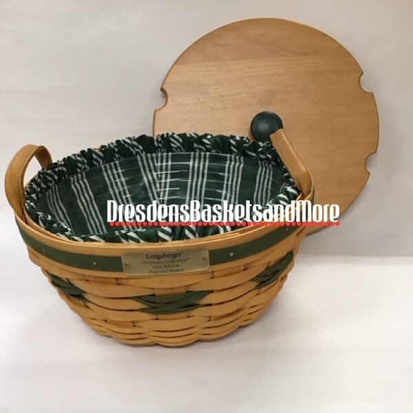 Longaberger 1999 Christmas Popcorn Green Basket Combo w/ Woodcrafts Lid