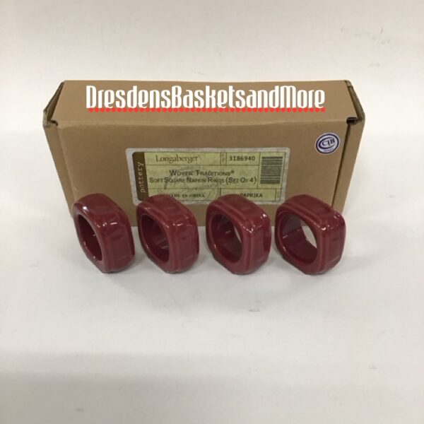 Paprika Longaberger Soft Square Napkin Rings (Set of 4) NIB*