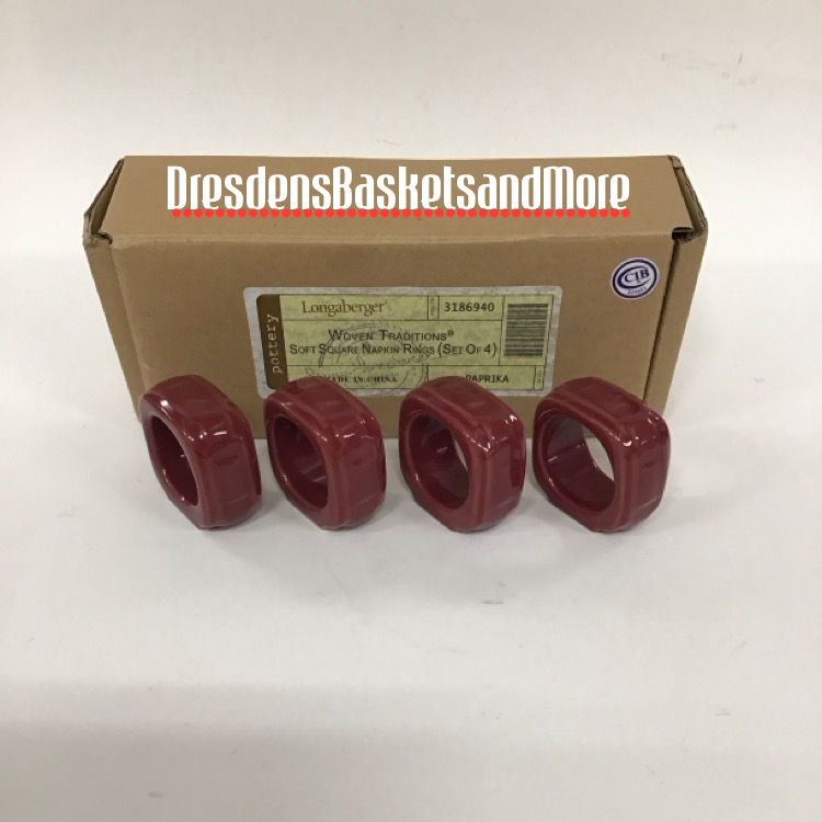 Paprika Longaberger Soft Square Napkin Rings (Set of 4) NIB*