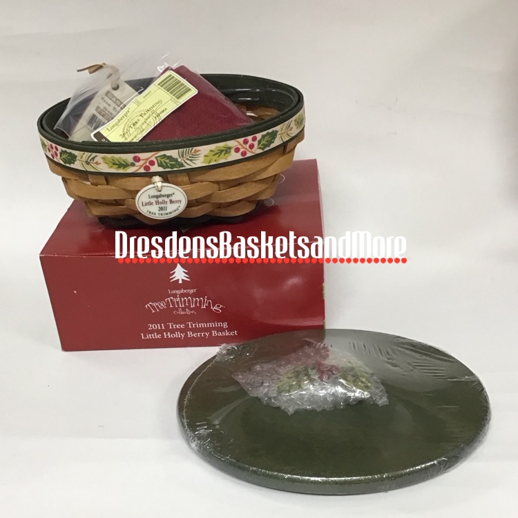 Longaberger 2011 Tree Trimming Little Holly Berry Green Basket Set