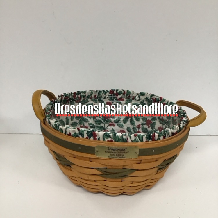 Longaberger 1999 Christmas Popcorn Green Basket Combo*