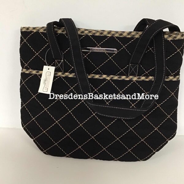 Tote Bag Longaberger Black With Khaki Check Trim