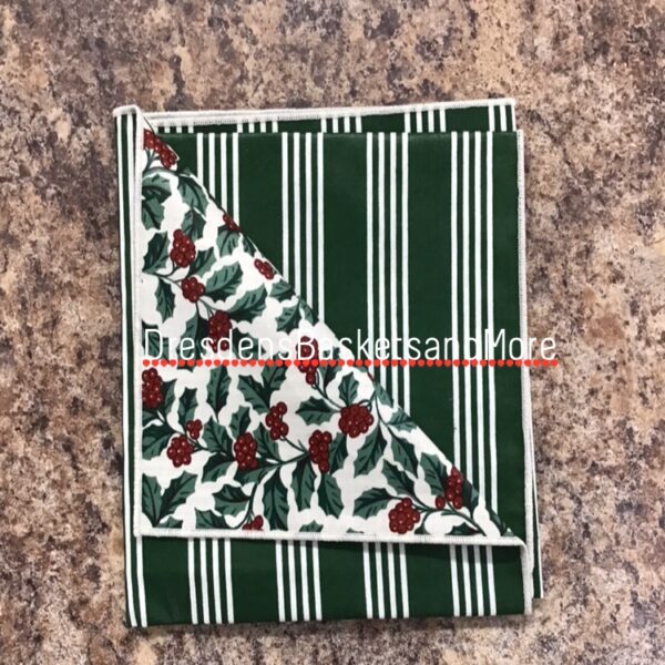 Longaberger 24” Reversible Accent Square Holly/Green Stripe