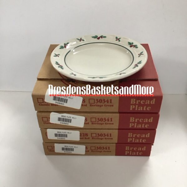 Longaberger Traditional Holly Bread Plate Set of 4 NIB