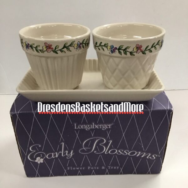 Longaberger Early Blossoms Flower Pots and Tray NIB