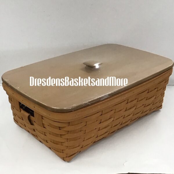Longaberger 2015 Medium Stow Away Warm Brown Basket w/ Protector & Woodcrafts Lid*