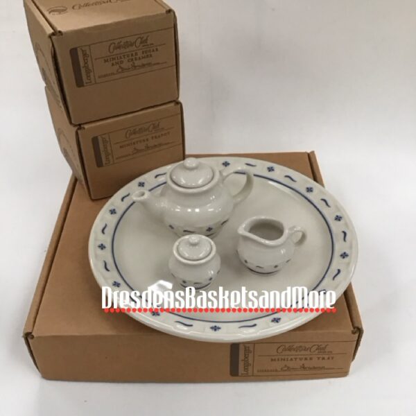 Longaberger Miniature Tea Tray w/ Teapot, Sugar & Creamer NIB