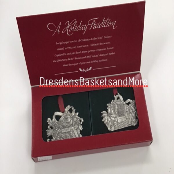 Longaberger Pewter Holiday Basket Ornaments