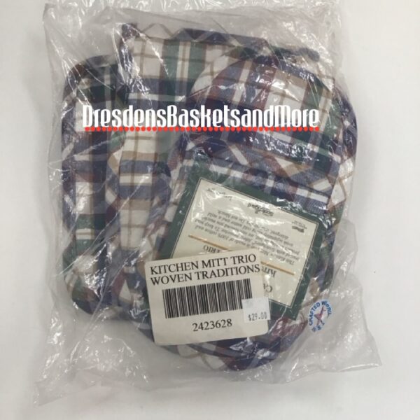 Longaberger Woven Traditions Plaid Kitchen Mitt Trio NIP