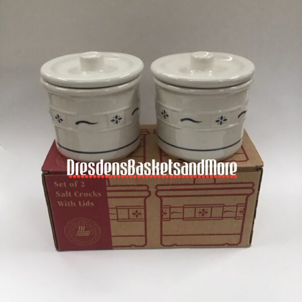 Longaberger Classic Blue1 Pint Salt Crocks w/Lids Set of 2