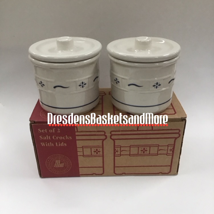 Longaberger Classic Blue1 Pint Salt Crocks w/Lids Set of 2