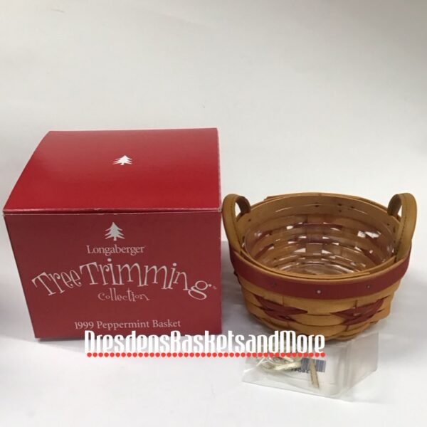 Longaberger 1999 Peppermint Red Basket w/ Protector & Tie On NIB